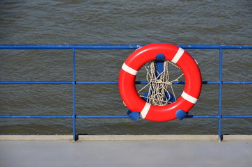 Lifebelt on the board of the ship
