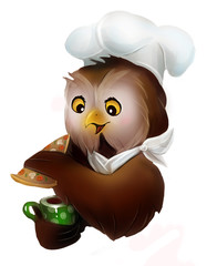 Совенок-поваренок ест пиццу 