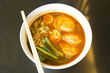 japanese ramen noodle on black table