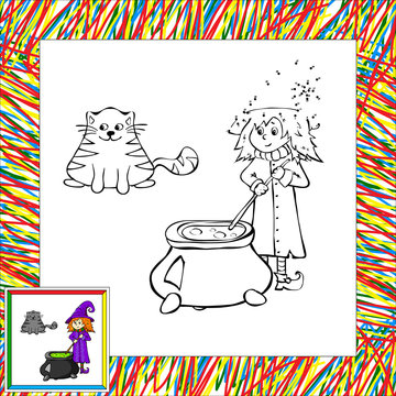 cartoon witch cooking a potion in a cauldron