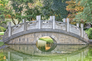 Obrazy na Szkle  chiński szczegółowy widok mostu ogrodowego