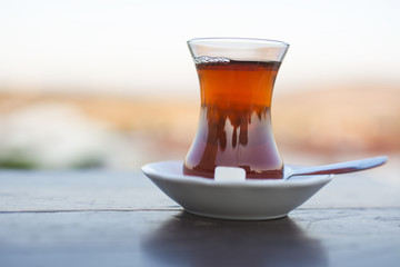 Turkish Tea on wooden table