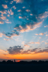 Yellow Blue Sunrise Sky With Sunlight
