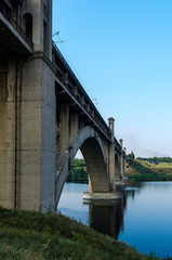 road and rail split-level bridge over the river
