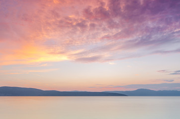 Beautiful sunset over the sea. Dalmatia, Croatia.