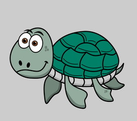 happy turtle swimming on grey background