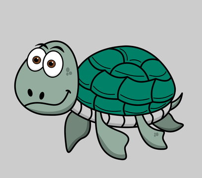 happy turtle swimming on grey background