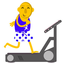 Illustrated cute happy man running on treadmill.