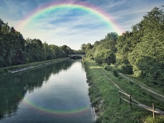 Regenbogen über Isar im Englischen Garten München