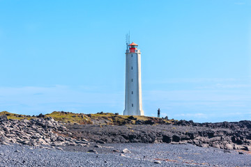 Obraz premium Lighthouse in West Iceland at sunny weather