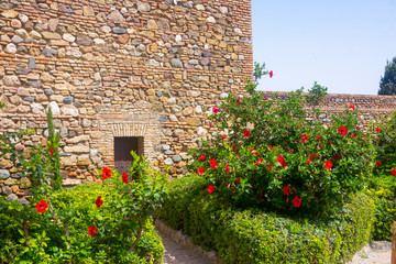 Fototapeta na wymiar Courtyards and gardens of the famous Palace of the Alcazaba in M