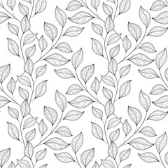 Vector Seamless Contour Floral Pattern