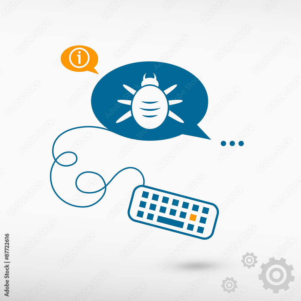 Wall mural Bug icon and keyboard on chat speech bubbles