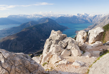 View of Bay of Kotor from the road to Lovchen mountain.Montenegro