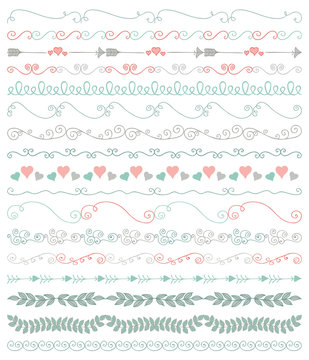 Vector Colorful Hand Sketched Seamless Borders, Branches