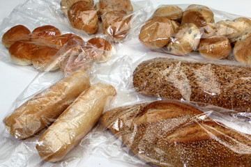 bread and cookies in cellophane bags