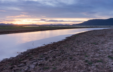 The Lam Ta Klong Dam have low level water can be walk in area to see sunset, Pak chong, Thailand