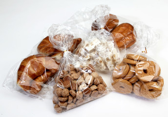 various sweet in cellophane bags