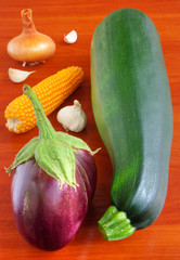 Fresh vegetables on wooden table