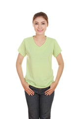 Obraz premium young beautiful female with blank t-shirt