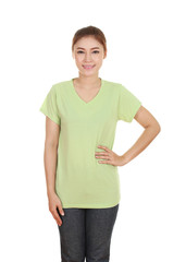 young beautiful female with blank t-shirt