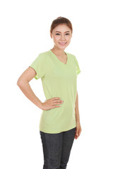 young beautiful female with t-shirt (side view)