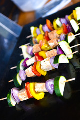 Grilling vegetables and vegan, vegeterian skewers or kebabs