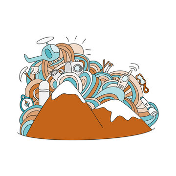 Abstract doodle pattern with objects for ski vacation