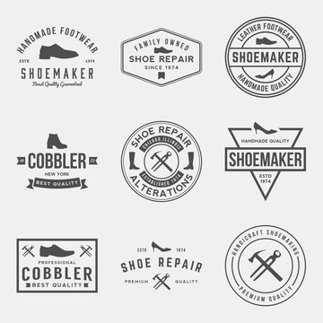 vector set of shoemaker and shoe repair labels, badges