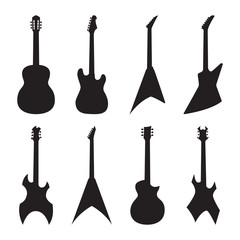 Fototapeta premium acoustic and electric guitar silhouettes set. vector illustratio