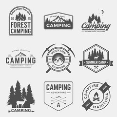vector set of camping and outdoor adventure vintage logos - obrazy, fototapety, plakaty