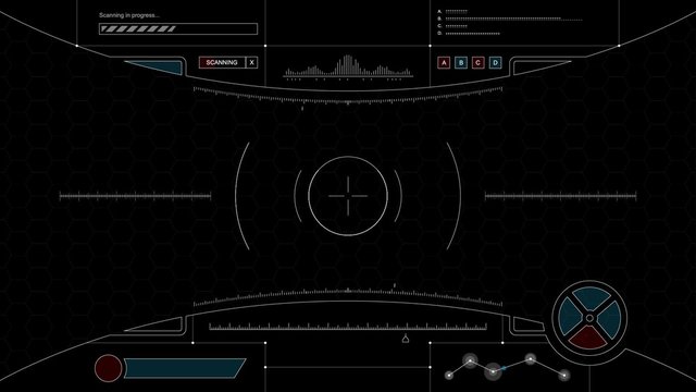 High quality, futuristic heads up display in Full HD. Can be used to represent the view from a drone, a robot, sci-fi binoculars or the view from the inside of a futuristic helmet.