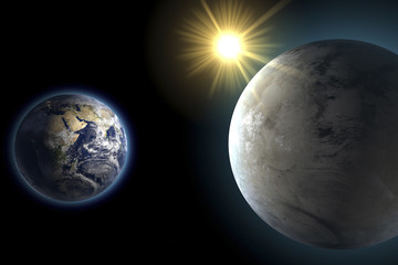 Terra e Kepler 452-b, pianeta gemello, confronto - obrazy, fototapety, plakaty