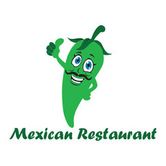 Mexican green jalapeño cartoon character isolated on white