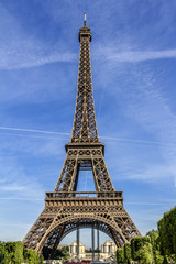Fototapeta na wymiar Eiffel Tower (La Tour Eiffel) on Champ de Mars in Paris, France.