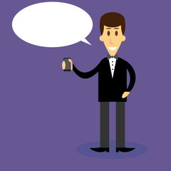 Man with smartphone bubble speech