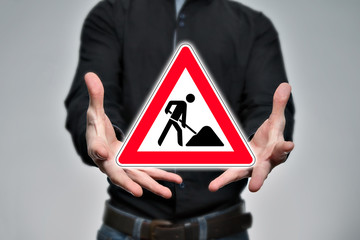 Achtung Baustelle, Verkehrsschild, Hinweistafel