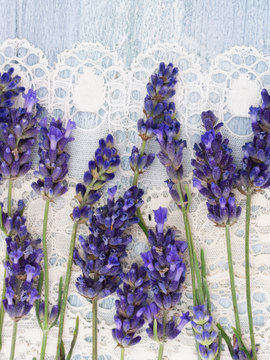 lavender flowers on the lace, vintage arrangement