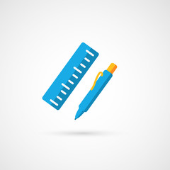 Pencil with ruler. Vector icon.