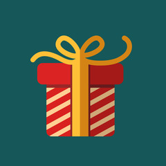 A red gift with a gold ribbon and a bow