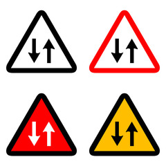 Two way traffic signs icons set great for any use. Vector EPS10.
