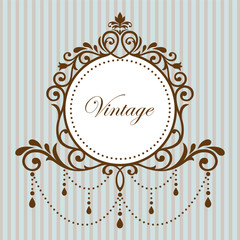 Chandelier vintage border frame on cyan background