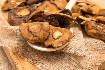 Dried mushrooms on canvas
