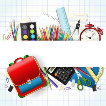 Back to school background with supplies tools