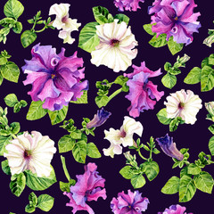 Seamless background with watercolors petunia