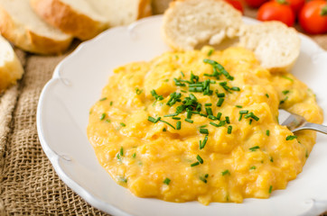 French style scrambled eggs with chives