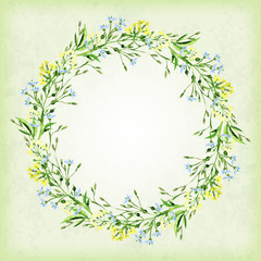 Vector round frame with watercolor herbs
