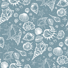 Seamless pattern of Sea shells. 