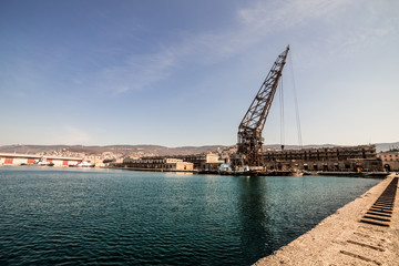 Fototapeta na wymiar An old crane in the port of Trieste
