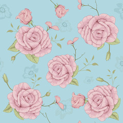 rose illustration seamless pattern
